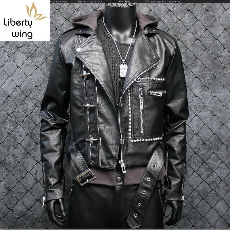 Punk Faux Jackets Pu Leather Male Thick Warm Windproof Coat Solid Hooded Motor Biker Jacket Jaqueta Outwear